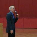 Governor Rauner addressing the sixth grade students at Shepard Middle School